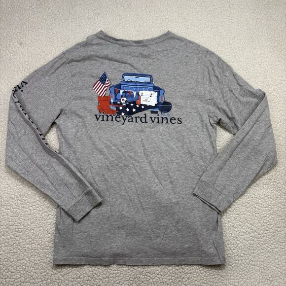 Vineyard Vines Other - Vineyard Vines T Shirt Mens M Gray USA Flag Football Truck Long Sleeve Crew Neck